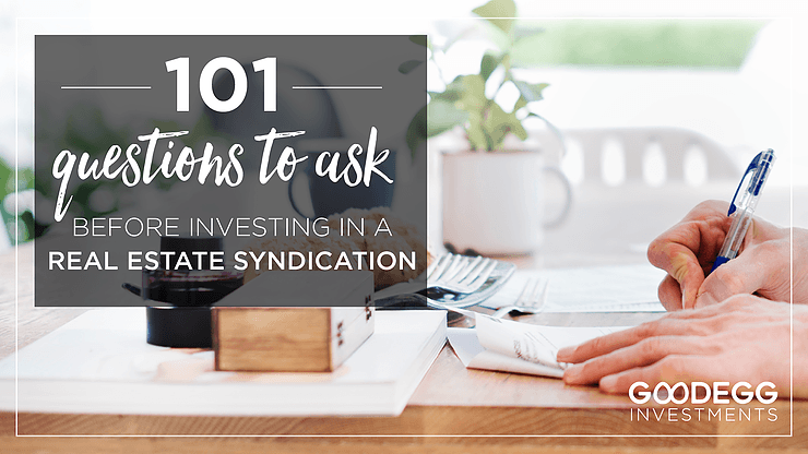 101 Questions to Ask Before Investing in a Real Estate Syndication with hands singing papers