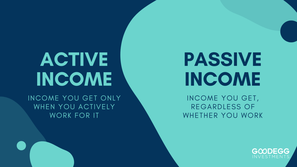 Active Income and Passive Income on a dark and light blue background